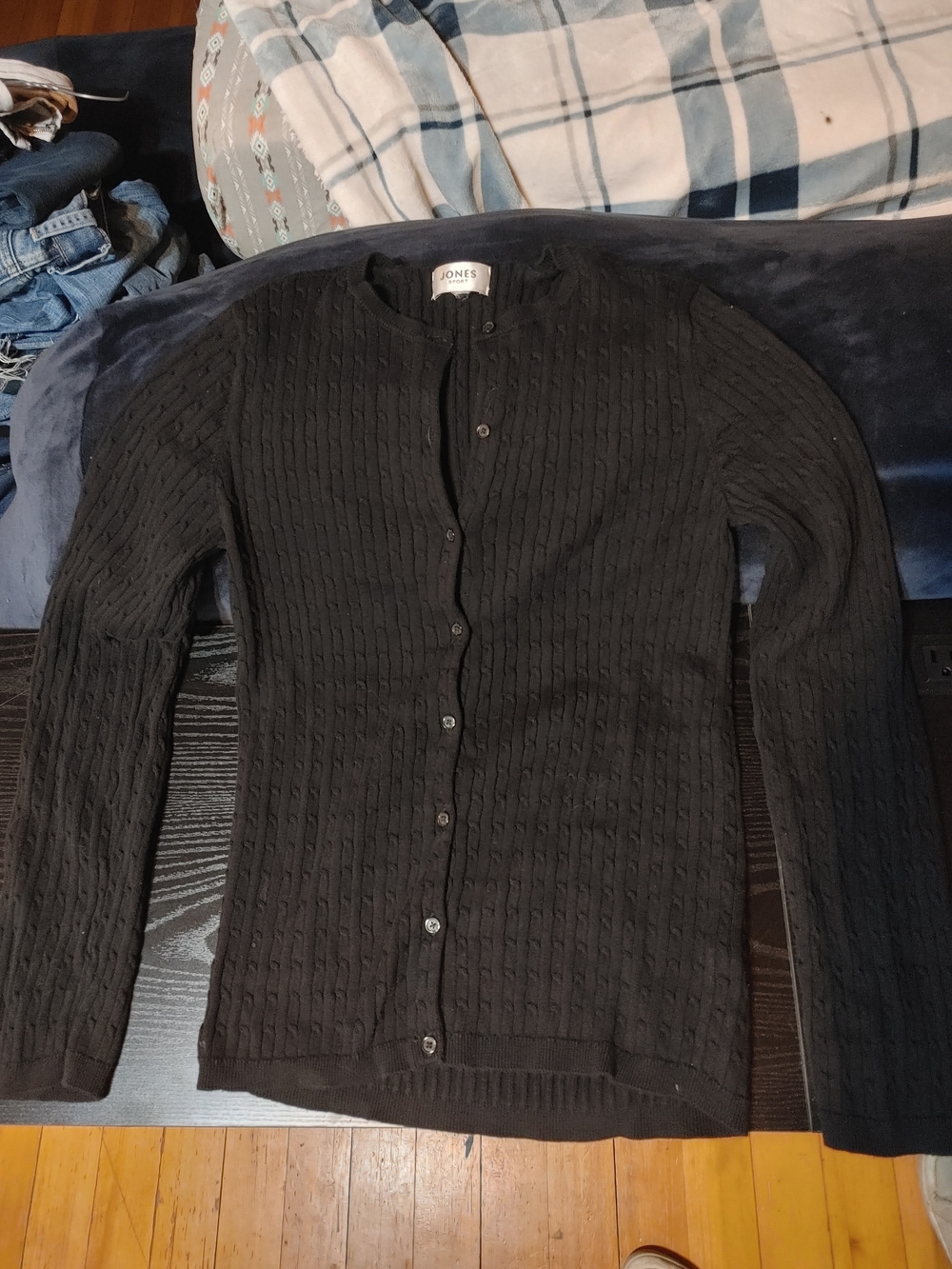 Jones New York Black Cable-Knit Button-Front Cardigan